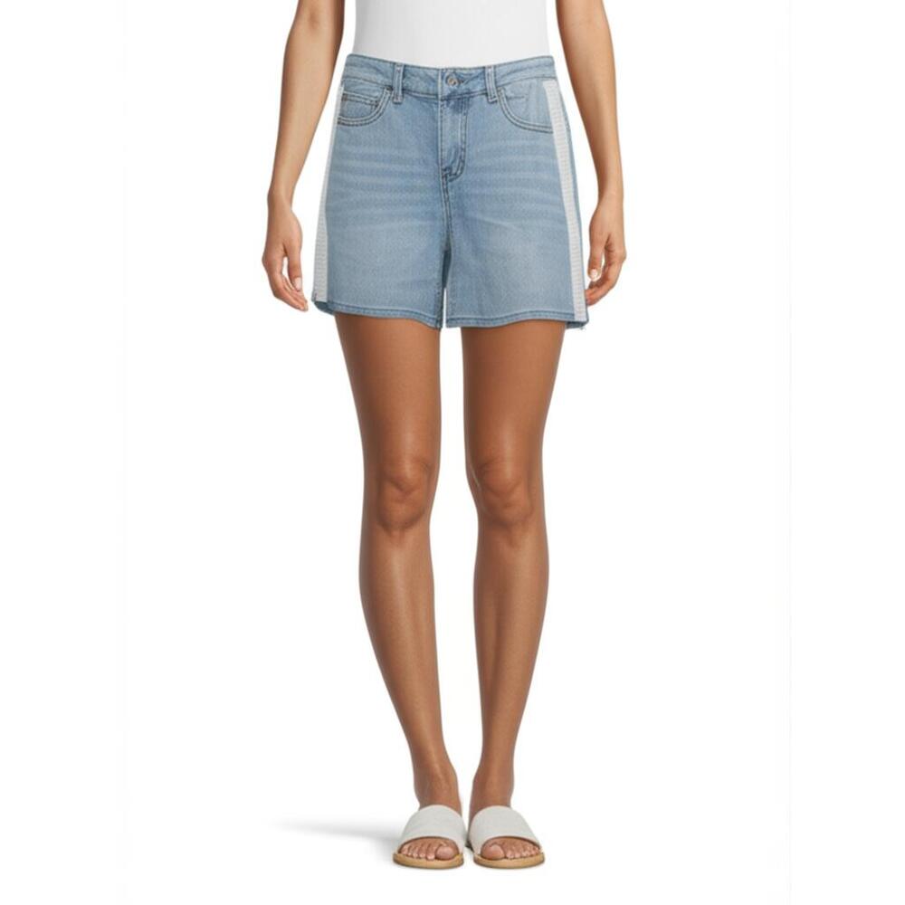 One‎ 5 One Denim Shorts Light Blue Embellished Pearl Vibe Casual Chic Size 8